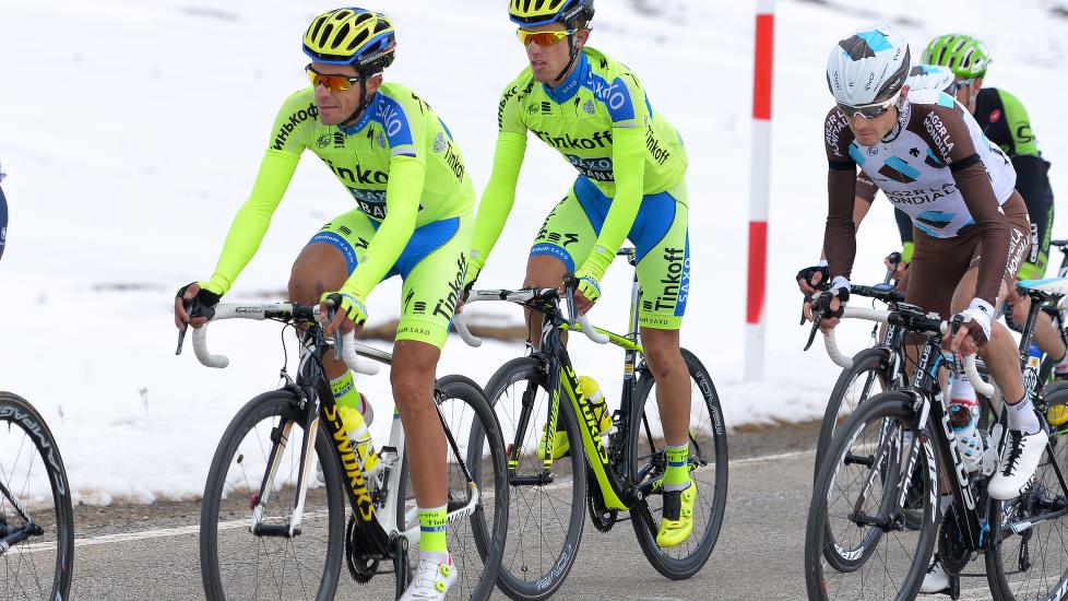 <b>MOTGANG:</b> Det stemmer ikke for Rafal Majka og Alberto Contador for tiden. Her er de avbildet under fjerde etappe av Katalonia rundt. FOTO: Tim De Waele/TDWSPORT.COM