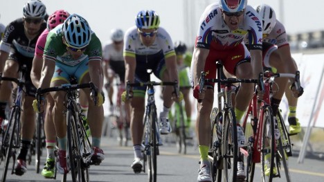 <b>STERK:</b> Alexander Kristoff hadde en god dag på sykkelen i Harelbeke, men maktet ikke å følge Geraint Thomas og Peter Sagan da de stakk. Heller ikke tredjeplassen var innenfor nordmannens rekkevidde. AFP PHOTO / LIONEL BONAVENTURE