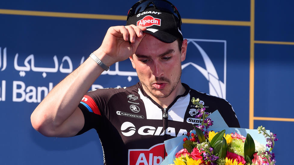 SJOKKERT: John Degenkolb skulle fredag sykle Frankfurt-rittet Rund um den Finanzplatz, men grunnet terrotrussel ble arrangementet avlyst. Den tyske sykkelstjernen som bor i Frankfurt reagerte med sjokk. (Foto: Tim de Waele).