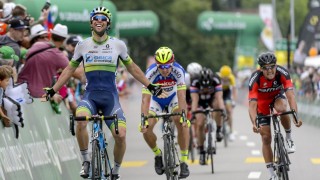 <b>STARTET FOR TIDLIG:</b> Peter Sagan hadde ikke sjanse da Michael Matthews økte tempoet på de siste 100 meterne av tirsdagens etappe i Sveits rundt. Slovaken brukte kreftene for tidlig. Foto: JEAN-CHRISTOPHE BOTT (Scanpix/Epa)