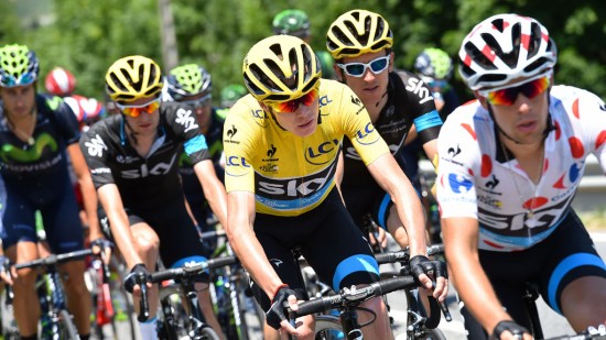 IGNORERER ARMSTRONG: Team Skys største stjerner. Fra venstre Richie Porte, Geraint Thomas (bak) og Chris Froome (i gult). Foto: Tim De Waele (©TDWSport.com)