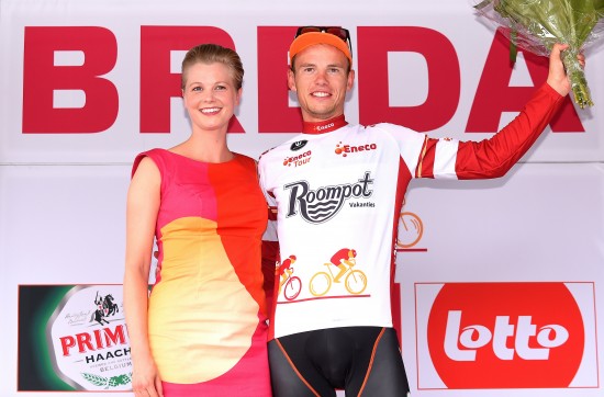 Cycling : 11th Eneco Tour 2015 / Stage 2  Podium / Jesper ASSELMAN (Ned) White Leader Jersey Celebration Joie Vreugde / Breda (Ned) - Breda (Ned) (180,7Km)/ Rit Etape /(c)Tim De Waele