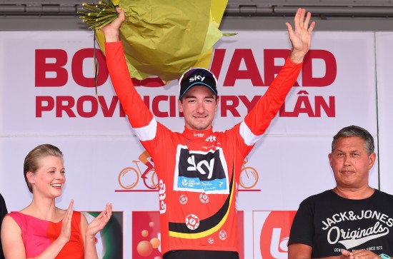 Cycling : 11th Eneco Tour 2015 / Stage 1  Podium / Elia VIVIANI (Ita) Celebration / Red jersey / Bolsward (Ned) - Bolsward (Ned) (183,5Km)/ Rit Etape /(c)Tim De Waele