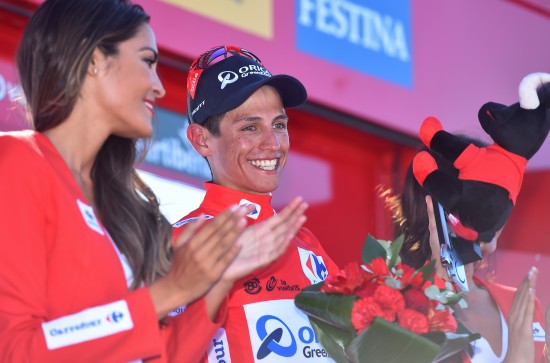 Cycling: 70th Tour of Spain 2015 / Stage 4 Podium/ CHAVES Johan Esteban (COL) Red Leader Jersey Celebration Joie Vreugde/ Estepona - Vejer de la Frontera (209.6Km)/ Vuelta Tour d'Espagne Ronde van Spanje / Etape Rit /(c) Tim De Waele
