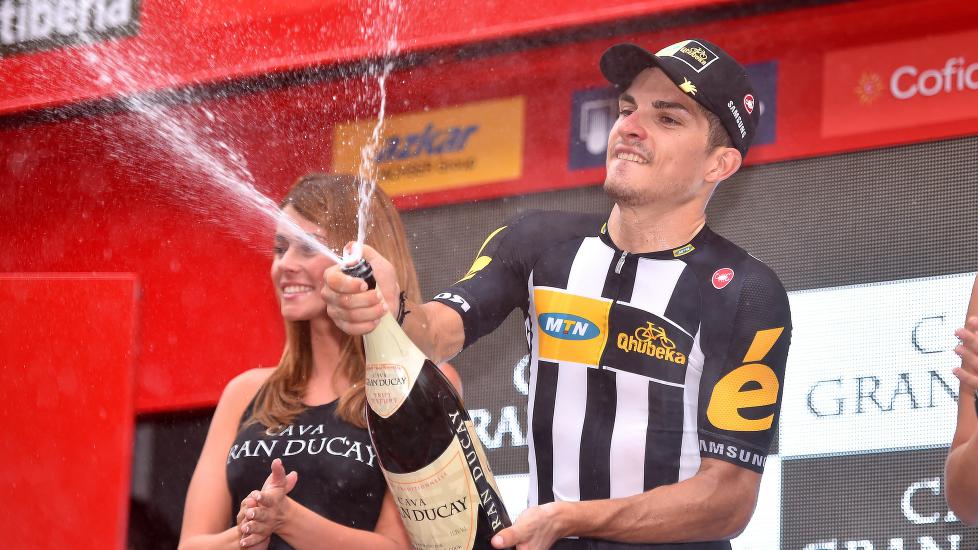 <b>KUNNE ENDELIG JUBLE:</b> Kristian Sbaragli er en god syklist, men har sjeldent vært først over mållinjen. Derfor var mandagens seier i Vuelta a España ekstra deilig. Foto: Tim de Waele (©TDWSport.com)