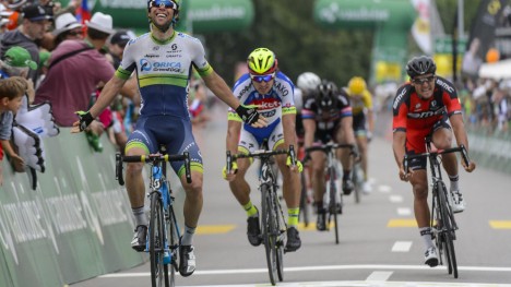 <b>EN FARLIG MANN:</b> I Schwarzenbach setter her Michael Matthews både Greg Van Avermaet og Peter Sagan på plass. Kan han gjøre det samme med verdenseliten, og Alexander Kristoff, i Richmond? FOTO: Jean-Christophe Bott/Keystone via AP
