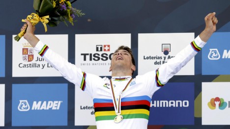 <b>DEN STORE DRØMMEN:</b> Sven Erik Bystrøm vant gullet i Ponferrada, og er blant rytterne som trekkes fram med tanke på VM i Bergen om to år.