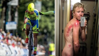 <b>VONDT:</b> Michael Valgren hadde det ikke godt etter søndagens lagtempo i VM. Foto: SHAWN THEW (Scanpix/Epa) og Det Sorte Værksted/Facebook