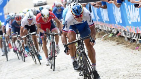 <b>STERK:</b> Ingen klarte å følge Peter Sagan opp 23rd Street siste gang, men Edvald Boasson Hagen var nummer tre over toppen. Deretter gikk alt skeis. Foto: Tim de Waele (©TDWSport.com)