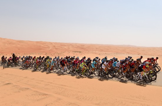 Cycling: 1th Abu Dhabi Tour 2015 / Stage 1 Illustration Illustratie/ Peloton Peleton/ Landscape Paysage/ Desert/ Sand/ Qasr Al Sarab - Madinat Zayed (174Km)/ The Adnoc Stage Etape Rit / Ride To Abu Dhabi /©Tim De Waele