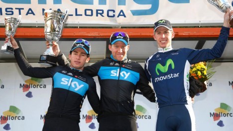 GODE MINNER: Sergio Henao, Lars Petter Nordhaug og Rui Costa dannet 2012-podiet under etappen mot Deià på Mallorca. Denne gangen er løypa lagt om, men nordmannen håper likevel å være med og kjempe helt der framme. FOTO: (c)Tim De Waele/TDWSPORT.COM