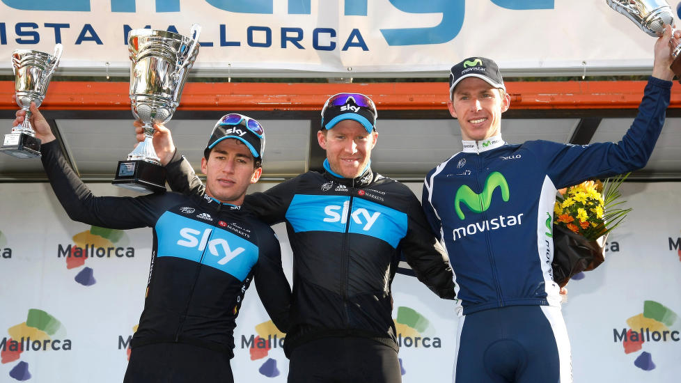 GODE MINNER: Sergio Henao, Lars Petter Nordhaug og Rui Costa dannet 2012-podiet under etappen mot Deià på Mallorca. Denne gangen er løypa lagt om, men nordmannen håper likevel å være med og kjempe helt der framme. FOTO: (c)Tim De Waele/TDWSPORT.COM