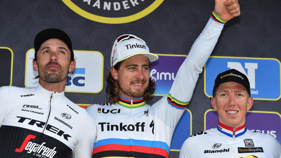 NYE BASKETAK: Cancellara, Sagan og Vanmarcke fylte de tre første plassene i Flandern rundt. Slik kan det også bli i søndagens Paris-Roubaix. Foto: Tim de Waele (©TDWSport.com)
