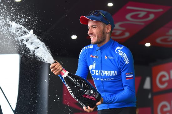 Cycling: 99th Tour of Italy 2016 / Stage 15 Podium/ Alexander FOLIFOROV (RUS)/ Celebration/ Champagne/ Castelrotto / Kastelruth - Alpe Di Suisi / Seiseralm 1844m (10,8km)/  Time Trial ITT/ Giro / © Tim De Waele