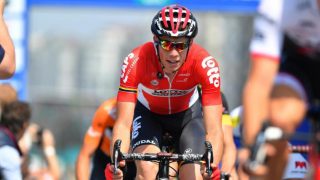 I FRAMGANG: Stig Broeckx meldes nå å være utenfor livsfare etter den alvorlige krasjen med motorsykler på tredje etappe av Baloise Belgium Tour. Bildet er fra etappen som ble syklet dagen før ulykken. Foto: LC (©TDWSport.com)