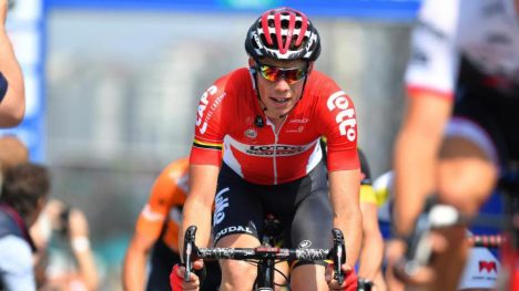 I FRAMGANG: Stig Broeckx meldes nå å være utenfor livsfare etter den alvorlige krasjen med motorsykler på tredje etappe av Baloise Belgium Tour. Bildet er fra etappen som ble syklet dagen før ulykken. Foto: LC (©TDWSport.com)