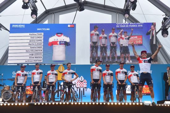 Cycling: 103rd Tour de France 2016 / Team Presentation Team IAM CYCLING (SUI)/ Mathias FRANK (SWI)/ Jarlinson PANTANO (COL)/ Oliver NAESEN (BEL)/ Sondre HOLST ENGER (NOR)/ Reto HOLLENSTEIN (SWI)/ Martin ELMIGER (SWI)/ Stef CLEMENT (NED)/ Jerome COPPEL (FRA)/ Leigh HOWARD (AUS) / TDF / © Tim De Waele