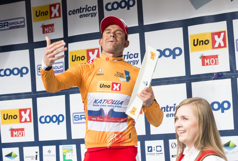 Norheimsund: Kristoff hadde den gule ledertrøyen etter første etappe av Tour des Fjords i 2015. Foto: Marit Hommedal / NTB scanpix