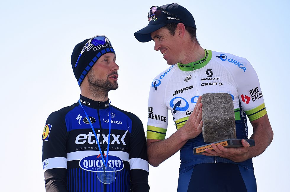 Cycling: 114th Paris - Roubaix 2016 Podium / BOONEN Tom (BEL) / HAYMAN Matthew (AUS) / Celebration Joie Vreugde / Compiegne - Roubaix (257,5Km)/ Parijs PR /(c) Tim De Waele