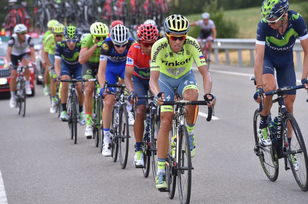 Cycling: 71st Tour of Spain 2016 / Stage 15 Alberto CONTADOR (ESP)/ Nairo QUINTANA (COL) Red Leader Jersey / Ruben FERNANDEZ (ESP)/ David DE LA CRUZ (ESP)/ Sabinanigo - Sallent de Gallego. Aramon Formigal 1790m (118,5km)/ La Vuelta / © Tim De Waele