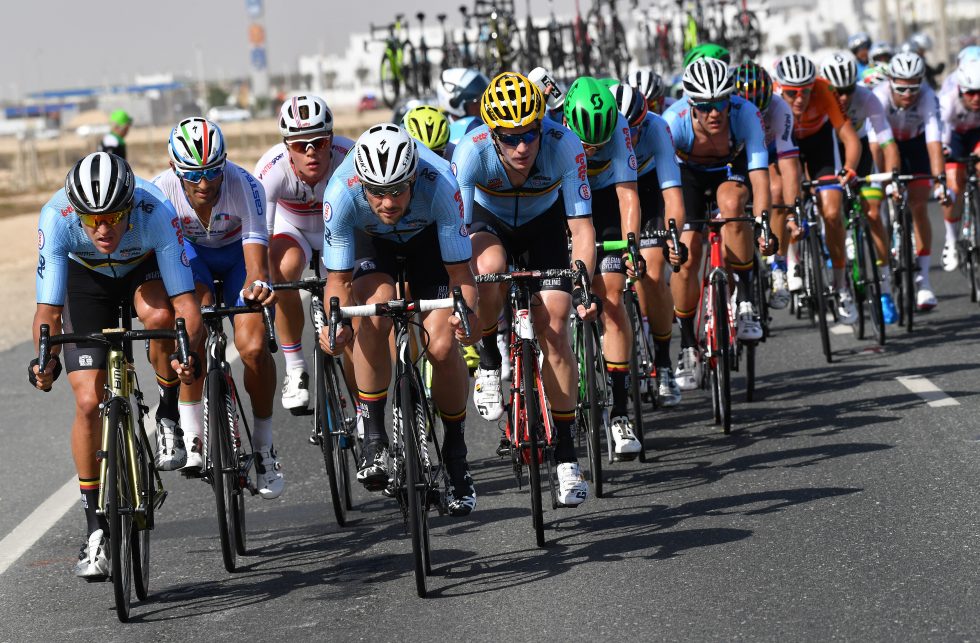 Cycling: 89th Road World Championships 2016 / Men Elite Greg VAN AVERMAET (Bel)/ Tom BOONEN (Bel)/ Jurgen ROELANDTS (Bel)/ Aspire Zone - The Pearl Qatar (257,5km)/ Men Elite / WC / pool gw © Tim De Waele