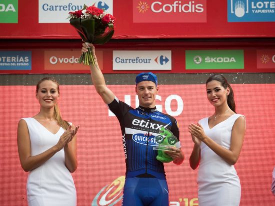 GIR SEG: Gianni Meersman tok to etappeseirer under Spania rundt i 2016. Nå har legene gjort skremmende funn. 31-åringen stanser toppidrettssatsingen på dagen. FOTO: AFP PHOTO / JAIME REINA