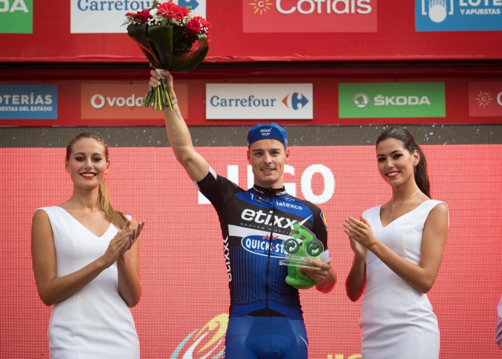 GIR SEG: Gianni Meersman tok to etappeseirer under Spania rundt i 2016. Nå har legene gjort skremmende funn. 31-åringen stanser toppidrettssatsingen på dagen. FOTO: AFP PHOTO / JAIME REINA
