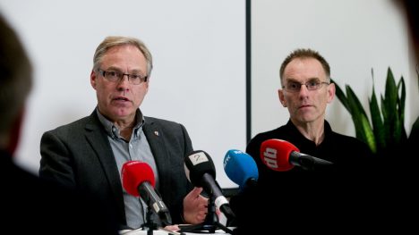 UENIGE OM VEIEN VIDERE: President Harald Tiedemann Hansen (t.v) i Norges Cykleforbund informerte like før jul generalsekretær Bjørn Sætre om at han ikke lenger hadde forbundsstyrets tillit. Nå er det klart at forbundet styrer mot underskudd for 2016. Foto: Gorm Kallestad / NTB scanpix