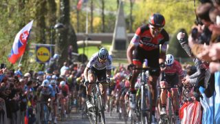 BESKRIVENDE: Greg Van Avermaet går til på Kemmelberg under Gent-Wevelgem. Peter Sagan orker å gå etter