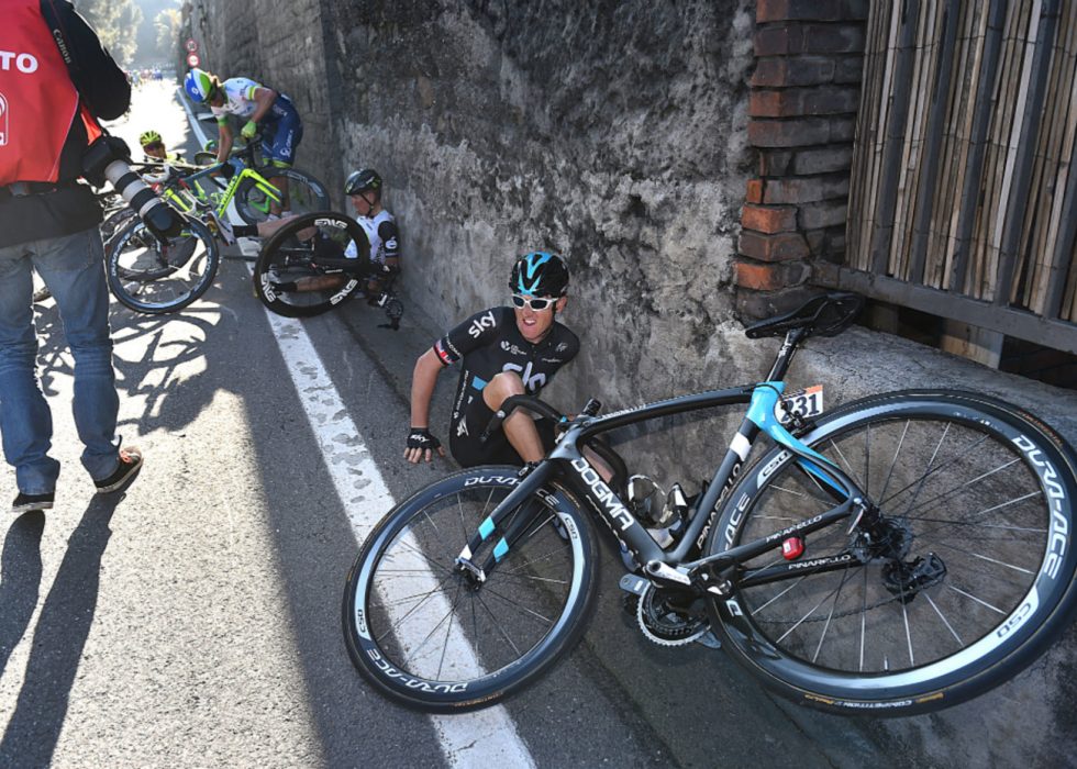 SLÅTT UT AV MOTORSYKKEL: Geraint Thomas
