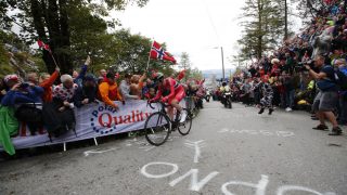 FLØYEN: Andreas Vangstad sykler opp Fløyen under VM i Bergen. FOTO: Poppe/NTB Scanpix