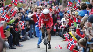 FULL FEST: Boasson Hagen på vei opp Fløyen i Bergen under VM. FOTO: Cornelius Poppe/NTB Scanpix