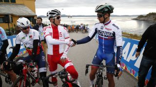 TIDLIGERE MESTERE: Michal Kwiatkowski og Peter Sagan er to av fire tidligere verdensmestere på start i Bergen. De to er blant de største favorittene også i år. Foto: Cornelius Poppe / NTB scanpix