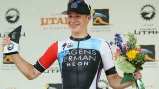 PÅ VEI MOT STJERNESTATUS: Jasper Philipsen spurtslo Travis McCabe og tok etappeseier under Tour of Utah tidligere i år. Nå kan 20-åringen være klar for WorldTouren